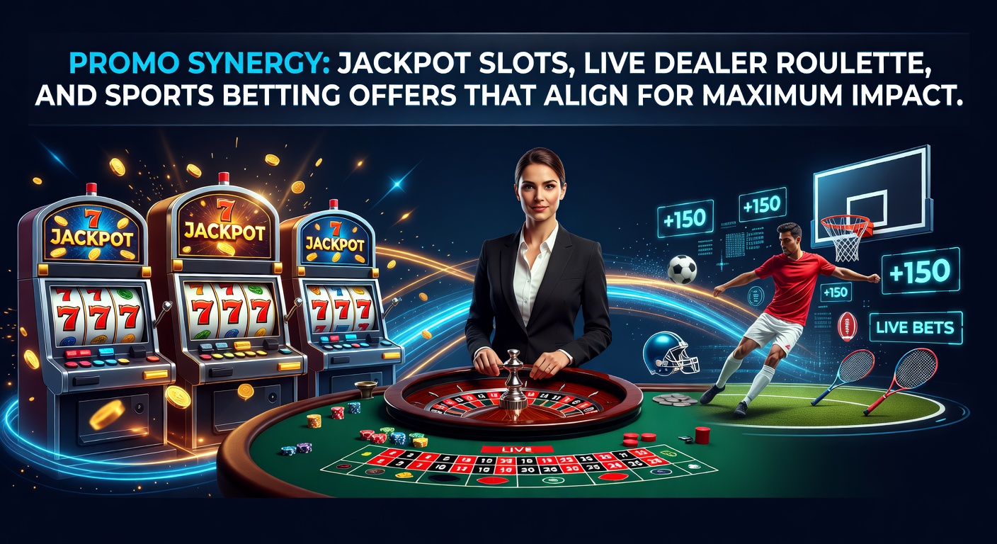 Grafiek die promotiesynergie illustreert tussen jackpot slots, live roulette en sportweddenschappen, met overlappende cirkels van bonussen en spelersengagement