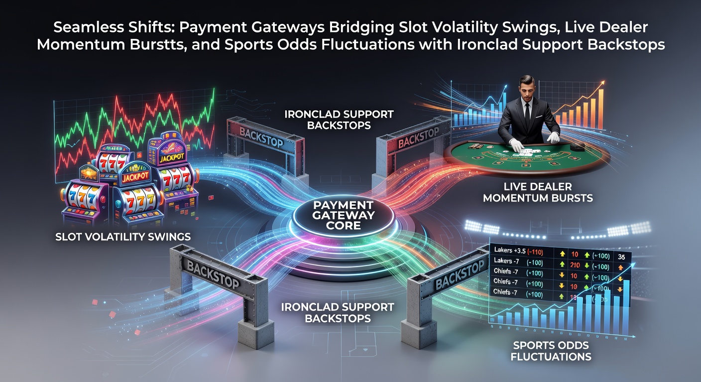 Grafiek die de vloeiende integratie van betaalpoorten toont tussen slots, live dealers en sportweddenschappen, met lijnen die volatiliteit en support verbinden