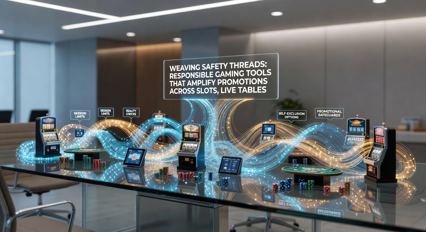 Live dealer tafel met overlay van responsible gaming tools zoals timers en limiet-iconen, naast een promotie-banner