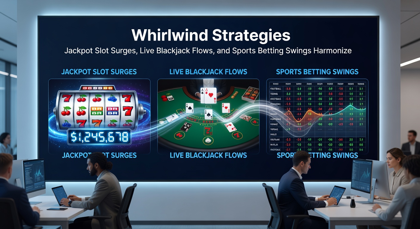 Live blackjack dealer deelt kaarten aan spelers, met schermen van sportweddenschappen en slotjackpots op de achtergrond, symboliserend harmonieuze integratie